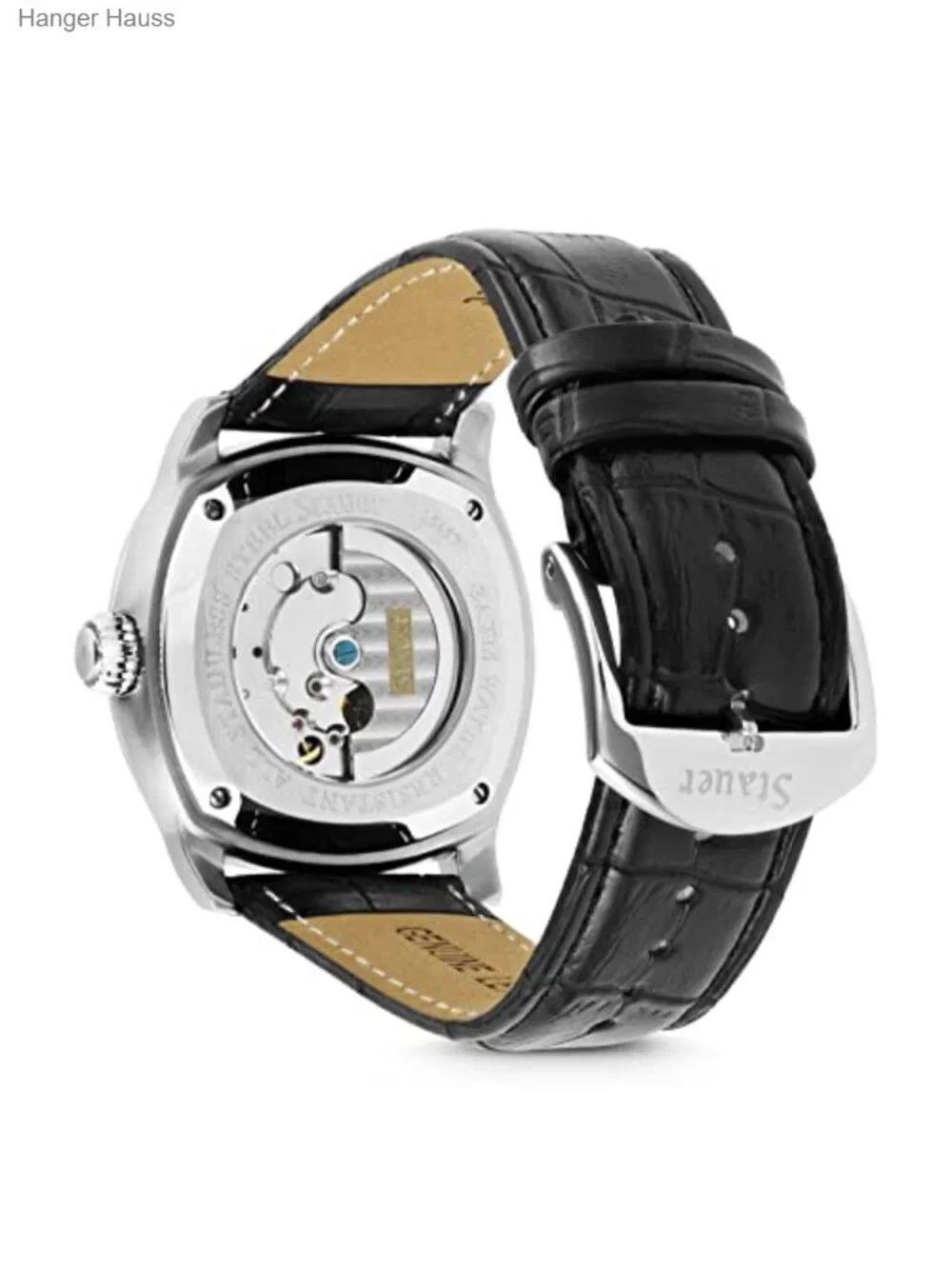 Men's Automatic Watch with Leather Band Stainless Steel Case 21-Jewel Movement